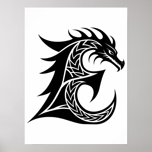 Affiche Lettre E de style dragon, alphabet du dragon, mono (Devant)