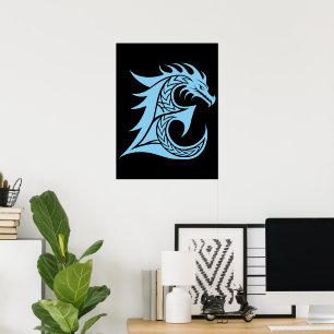 Affiche Lettre E de style dragon, alphabet du dragon, mono