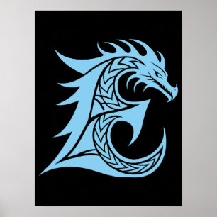 Affiche Lettre E de style dragon, alphabet du dragon, mono