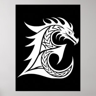 Affiche Lettre E de style dragon, alphabet du dragon, mono