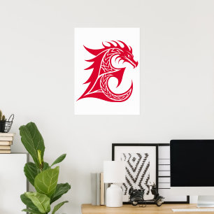 Affiche Lettre E de style dragon, alphabet du dragon, mono