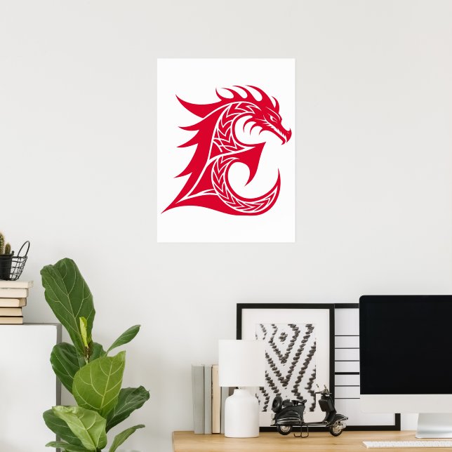 Affiche Lettre E de style dragon, alphabet du dragon, mono (Bureau à domicile)