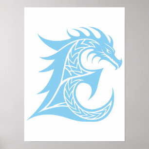 Affiche Lettre E de style dragon, alphabet du dragon, mono