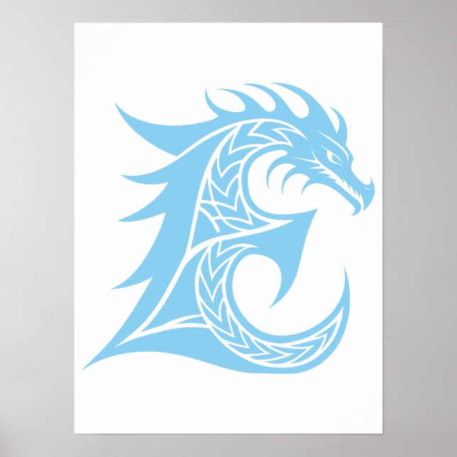 Affiche Lettre E de style dragon, alphabet du dragon, mono (Devant)