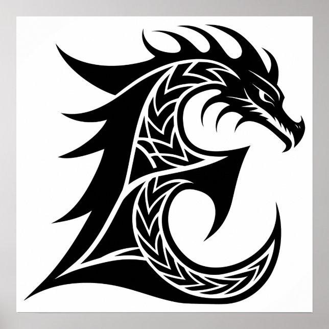 Affiche Lettre E de style dragon, alphabet du dragon, mono (Devant)