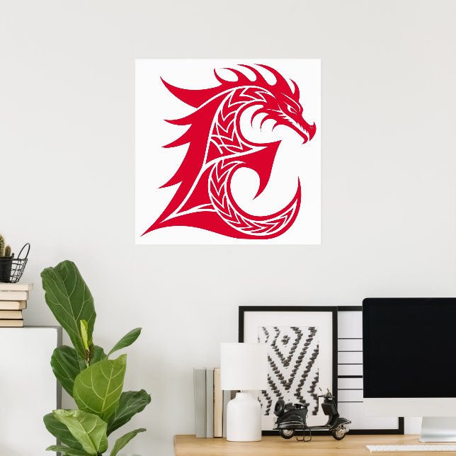 Affiche Lettre E de style dragon, alphabet du dragon, mono (Bureau à domicile)