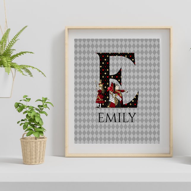 Affiche LETTRE E DU COEUR DE WONderland Alice & Reine DES  (Créateur téléchargé)