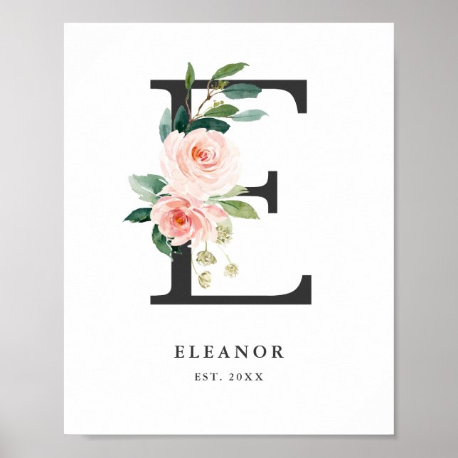Affiche Lettre E Monogramme Peach Florals Peach Nursery (Devant)