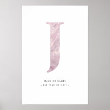 Lettre en marbre rose J Initial avec personnalisat