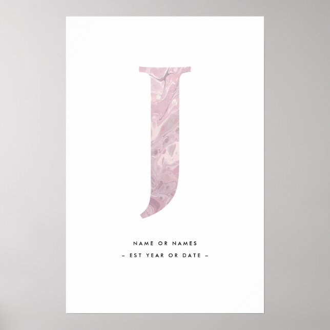 Affiche Lettre en marbre rose J Initial avec personnalisat (Devant)
