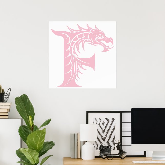 Affiche Lettre F de style dragon, Alphabet Dragon, Monogra (Bureau à domicile)