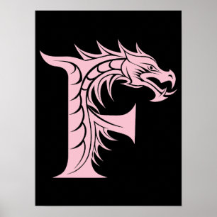 Affiche Lettre F de style dragon, Alphabet Dragon, Monogra