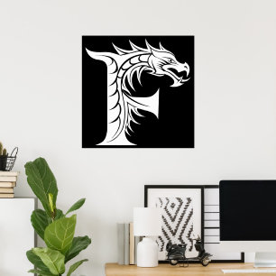 Affiche Lettre F de style dragon, Alphabet Dragon, Monogra