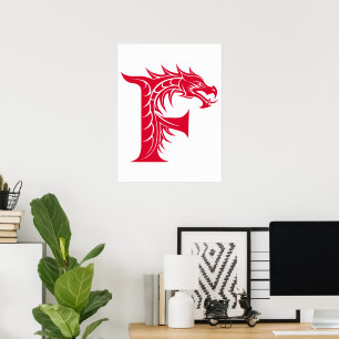 Affiche Lettre F de style dragon, alphabet du dragon, mono
