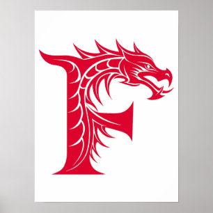 Affiche Lettre F de style dragon, alphabet du dragon, mono