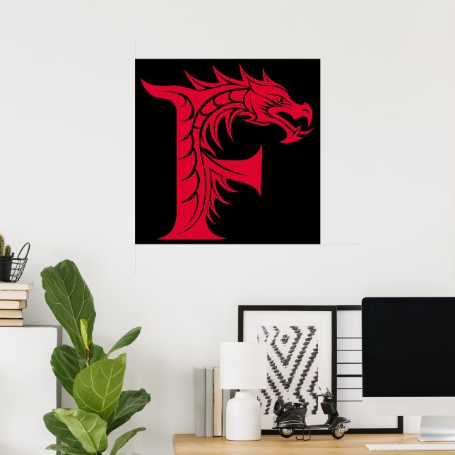 Affiche Lettre F de style dragon, alphabet du dragon, mono (Bureau à domicile)
