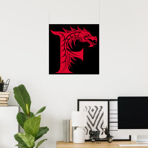 Affiche Lettre F de style dragon, alphabet du dragon, mono