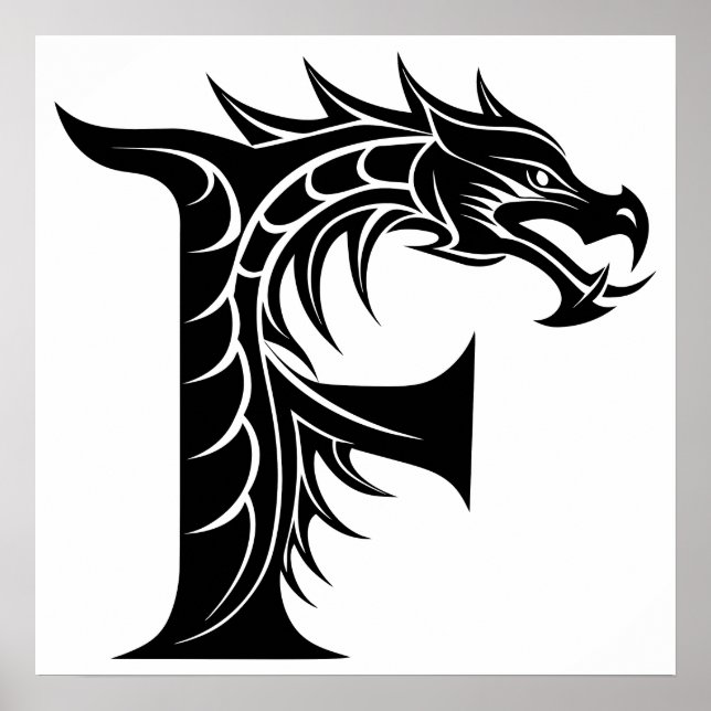 Affiche Lettre F de style dragon, alphabet du dragon, mono (Devant)