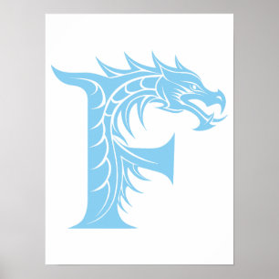 Affiche Lettre F de style dragon, alphabet du dragon, mono