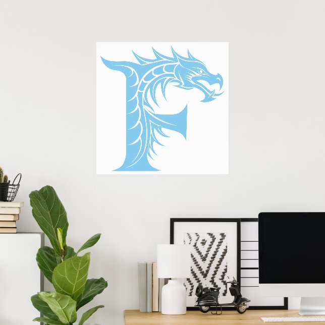 Affiche Lettre F de style dragon, alphabet du dragon, mono (Bureau à domicile)