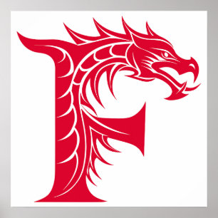 Affiche Lettre F de style dragon, alphabet du dragon, mono
