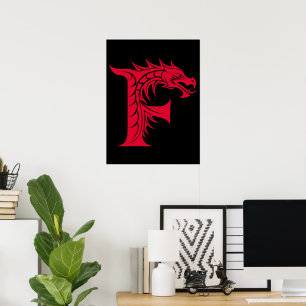 Affiche Lettre F de style dragon, alphabet du dragon, mono