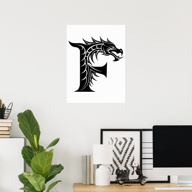 Affiche Lettre F de style dragon, alphabet du dragon, mono (Bureau à domicile)