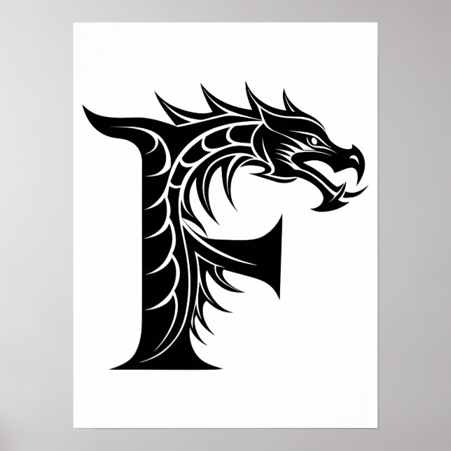 Affiche Lettre F de style dragon, alphabet du dragon, mono (Devant)