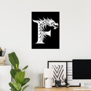 Affiche Lettre F de style dragon, alphabet du dragon, mono