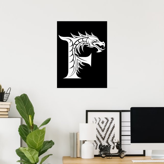 Affiche Lettre F de style dragon, alphabet du dragon, mono (Bureau à domicile)