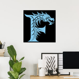 Affiche Lettre F de style dragon, alphabet du dragon, mono