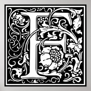 Affiche Lettre F Médiévale Monogramme Art Nouveau