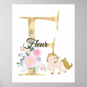 Affiche Lettre F monogramme personnalisé avec poney