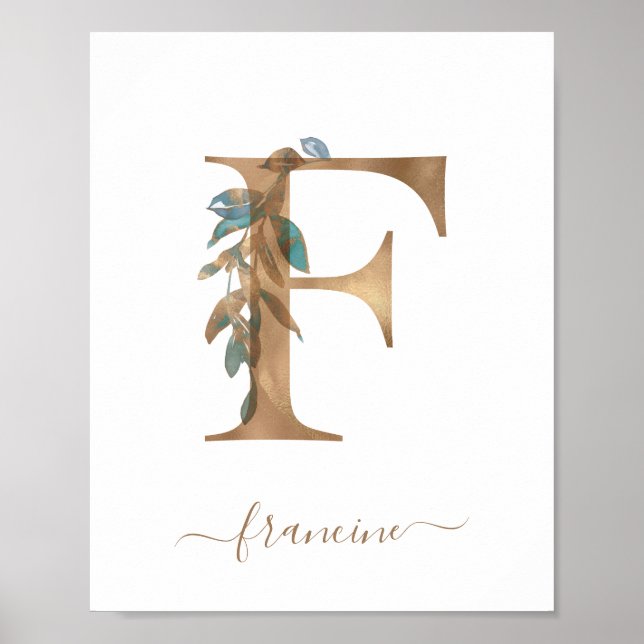 Affiche lettre F or florale aquarelle (Devant)