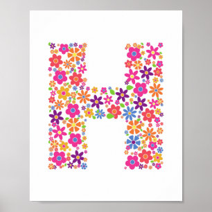 Affiche LETTRE Florale H Fleurs monogrammes