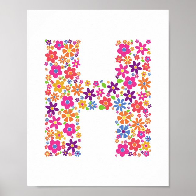 Affiche LETTRE Florale H Fleurs monogrammes (Devant)