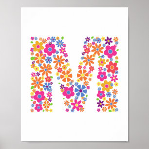 Affiche LETTRE Florale M Fleurs Monogrammes