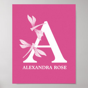 Affiche Lettre florale Monogramme couleur personnalisée Un
