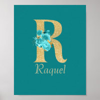 LETTRE Florale OR & Aqua Fancy R