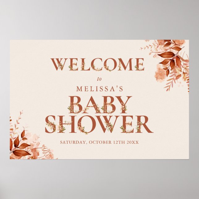 Affiche LETTRE Florale Rustique Baby shower automne Affich (Devant)