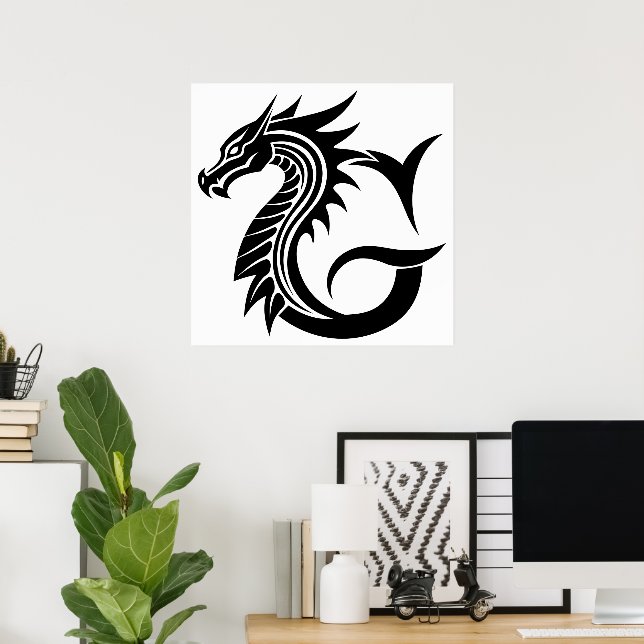 Affiche Lettre G de style dragon, alphabet du dragon, mono (Bureau à domicile)