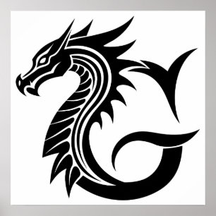 Affiche Lettre G de style dragon, alphabet du dragon, mono
