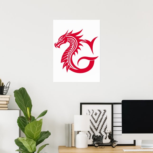 Affiche Lettre G de style dragon, alphabet du dragon, mono (Bureau à domicile)
