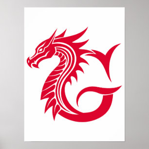 Affiche Lettre G de style dragon, alphabet du dragon, mono