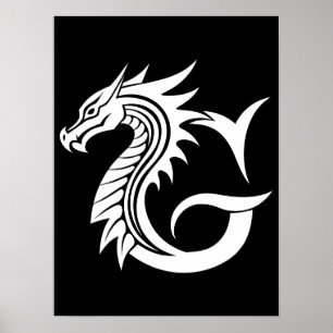 Affiche Lettre G de style dragon, alphabet du dragon, mono