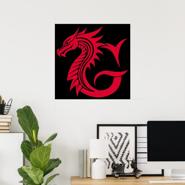 Affiche Lettre G de style dragon, alphabet du dragon, mono (Bureau à domicile)