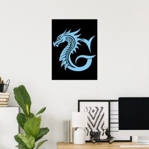 Affiche Lettre G de style dragon, alphabet du dragon, mono