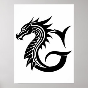 Affiche Lettre G de style dragon, alphabet du dragon, mono