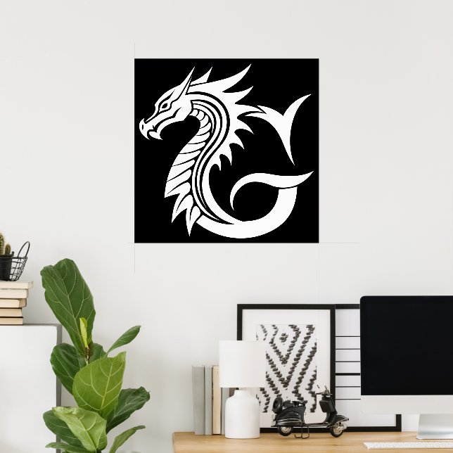 Affiche Lettre G de style dragon, alphabet du dragon, mono (Bureau à domicile)