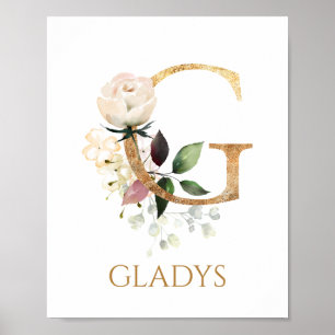 Affiche Lettre G Monogramme crème blanche rose Nursery Pos